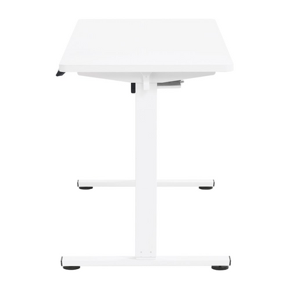 Start2Finish Primo 59-inch white sit-to-stand electric height adjustable desk, showing its sleek, modern design and adjustable features.
