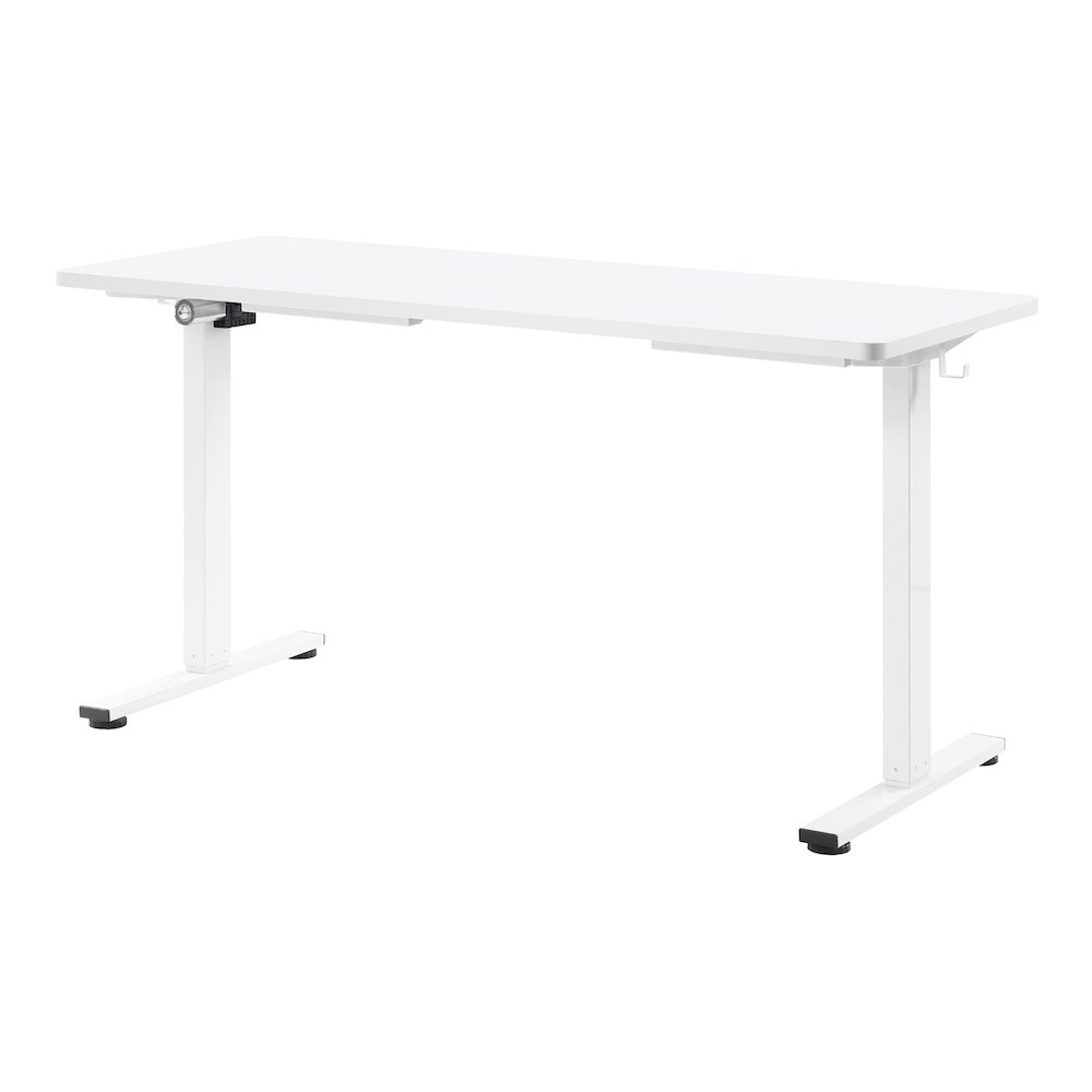 Start2Finish Primo 59-inch white sit-to-stand electric height adjustable desk showing a sleek white desk with adjustable height controls.