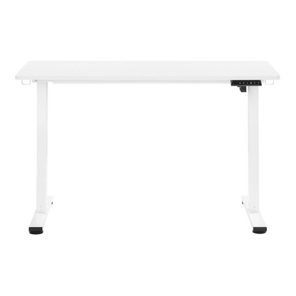Start2Finish Primo 48-inch white sit-to-stand electric desk with adjustable height and modern design.