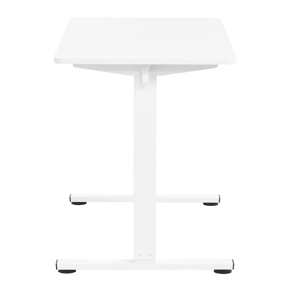 Start2Finish Primo 48-inch white sit-to-stand electric desk with adjustable height and modern design, showing the desk surface and frame.