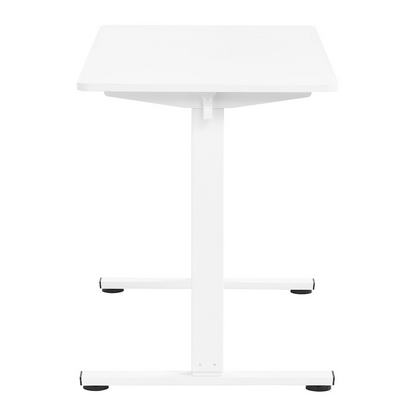 Start2Finish Primo 48-inch white sit-to-stand electric desk with adjustable height and modern design, showing the desk surface and frame.