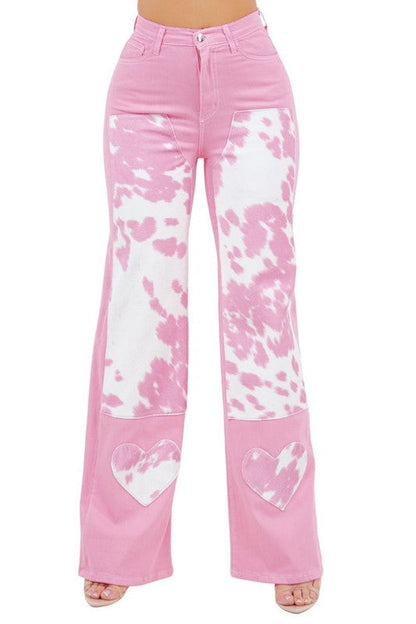 Jade Icarus Rodeo Wide Leg Pink Jeans displayed on a model, showcasing the relaxed fit and stylish wide-leg design.