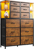 Rustic brown bedroom dresser with 12 drawers and built-in LED lights, made by Peach Maple, showcasing its spacious storage and modern design.