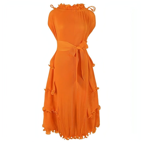 Carmine Juneberry autumn short sleeve pleated dress with elegant design, showcasing luxurious fashion and comfortable fit.