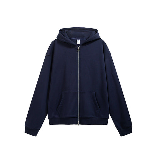 Carmine Juneberry flame single-layer fleece-lined hooded jacket in solid color, showing front view with hood and cozy fleece lining.