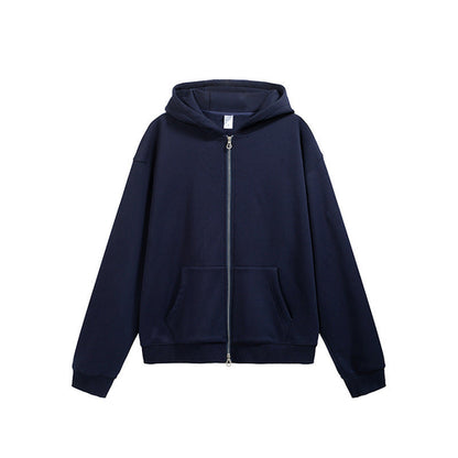 Carmine Juneberry flame single-layer fleece-lined hooded jacket in solid color, showing front view with hood and cozy fleece lining.