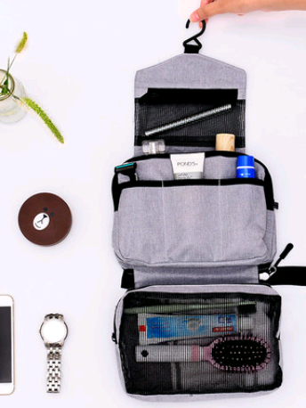 Maroon Asteria portable travel makeup bag with multifunction hooks and compartments for easy organization on the go.