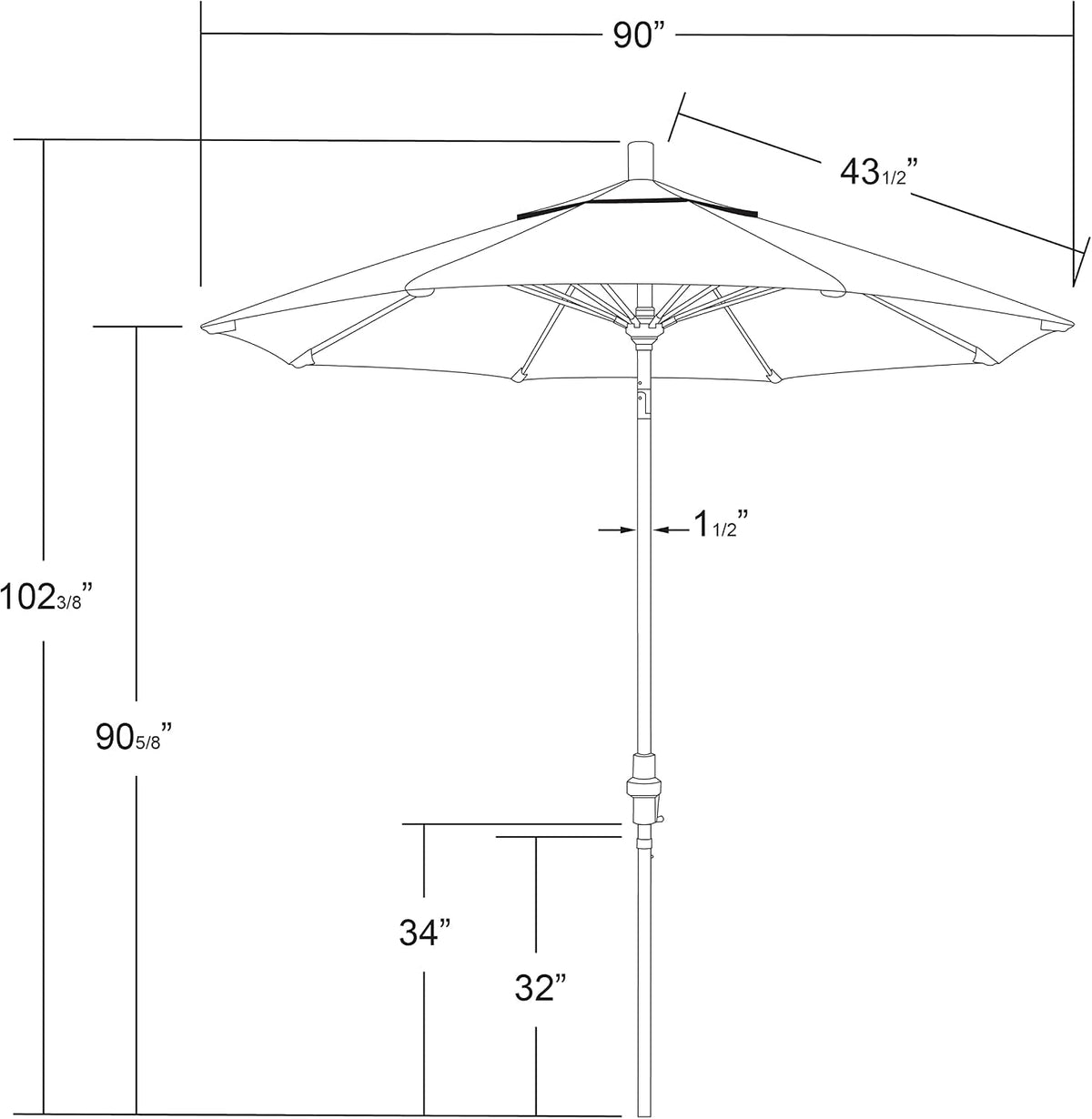 7.5 Foot Bronze Patio Umbrella Aluminum Pole Frame