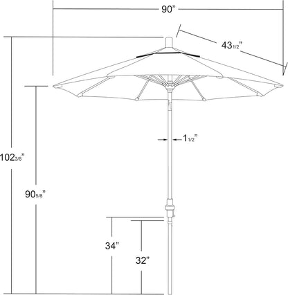 7.5 Foot Bronze Patio Umbrella Aluminum Pole Frame