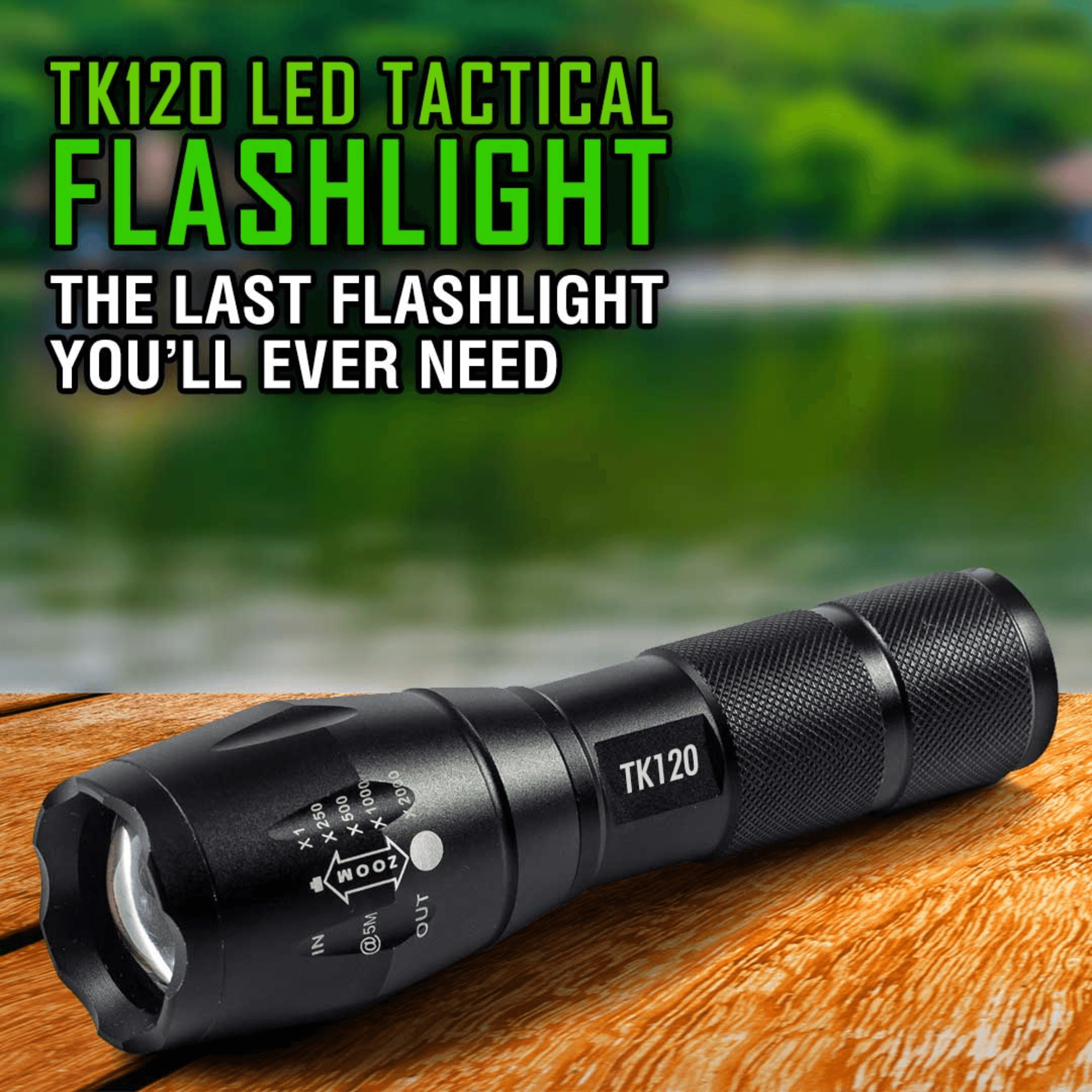 Black Lavender EcoGear FX TK120 LED tactical flashlight for camping, featuring strobe mode and durable black body.