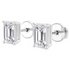 AGI Certified lab-grown emerald cut diamond stud earrings in 14K white gold, featuring elegant, sparkling gemstones.