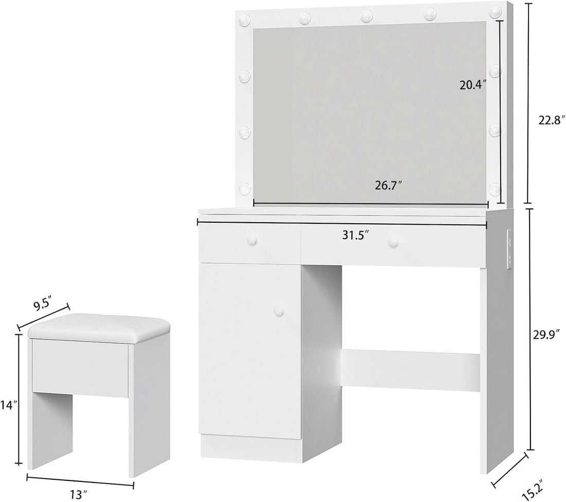 White Multifunctional Vanity Desk With LED Illumination