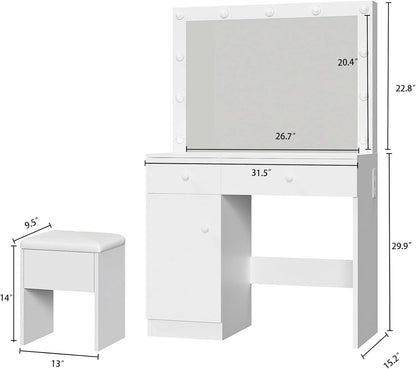 White Multifunctional Vanity Desk With LED Illumination