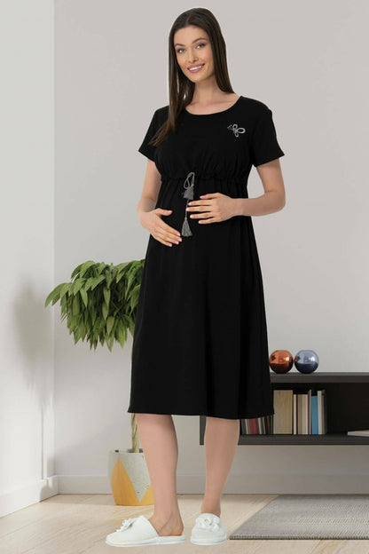 Black Burgundy Artemis Shopymommy 5427 breastfeeding maternity and nursing nightgown, soft lingerie and sleepwear for nursing moms.