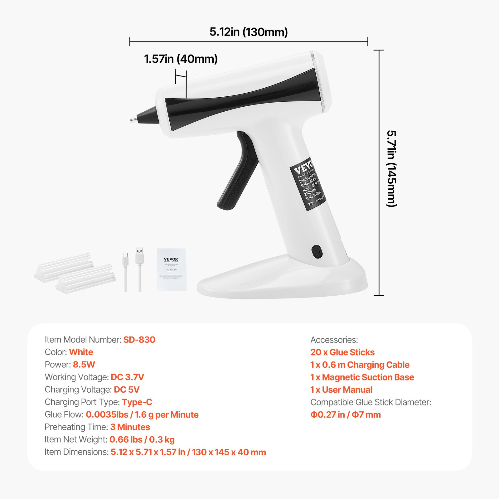 Start2Finish VEVOR cordless hot glue gun with rechargeable 2200mAh battery, mini design, 20 glue sticks, for crafts, DIY, and repairs.