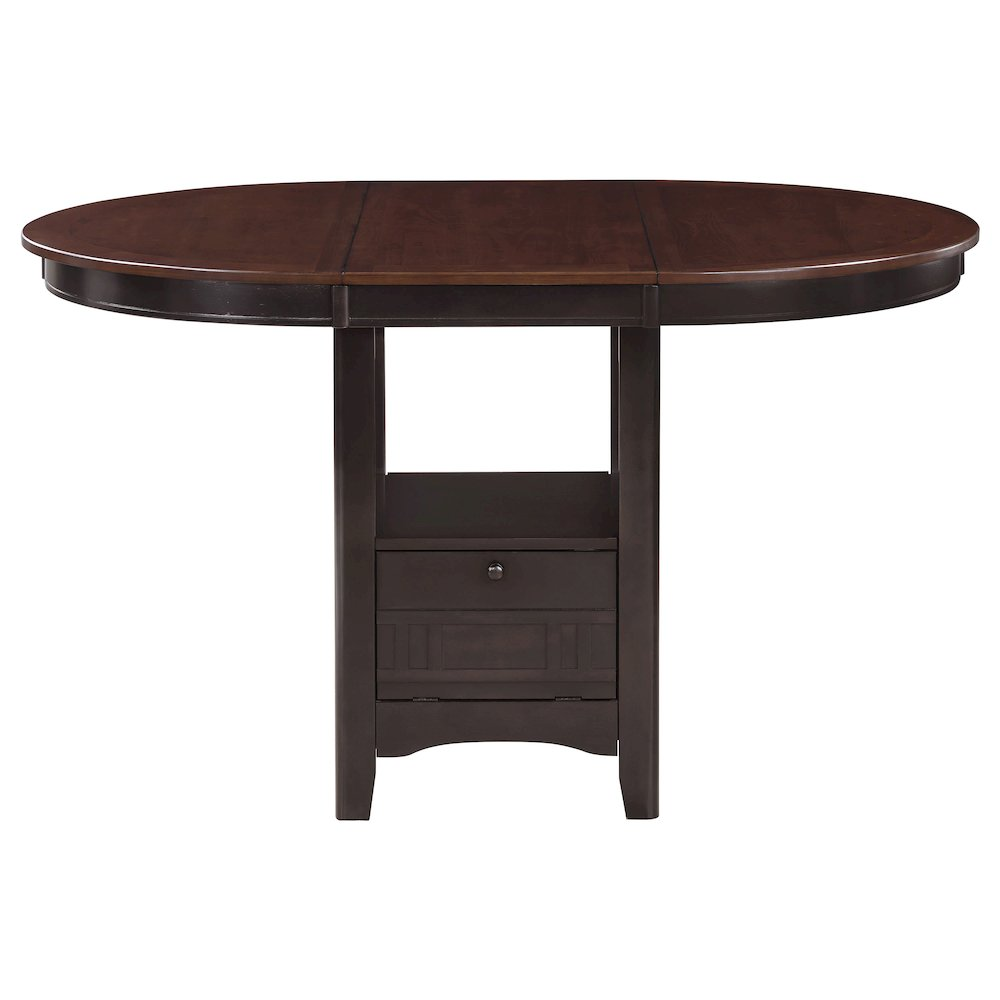 Start2Finish Lavon Oval 60-inch extension counter dining table in chestnut wood, showing its sleek oval shape and expandable design.