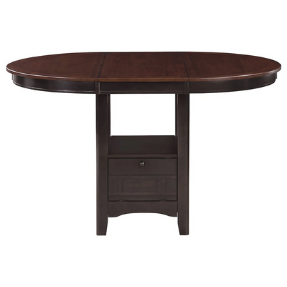 Start2Finish Lavon Oval 60-inch extension counter dining table in chestnut wood, showing its sleek oval shape and expandable design.
