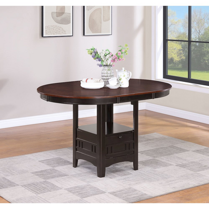 Lavon Oval 60-inch extension counter dining table in chestnut wood with a smooth surface and sturdy legs by Start2Finish.