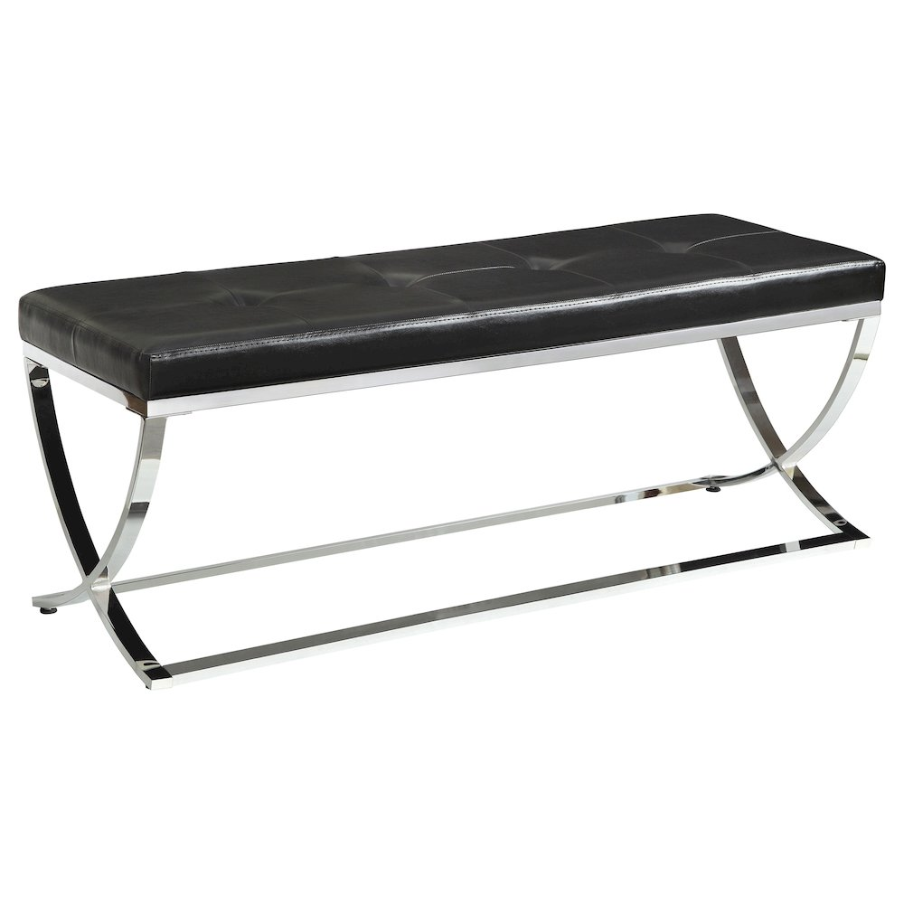Start2Finish Walton Leatherette Upholstered Tufted Accent Bench in black with cushioned seat and tufted design.