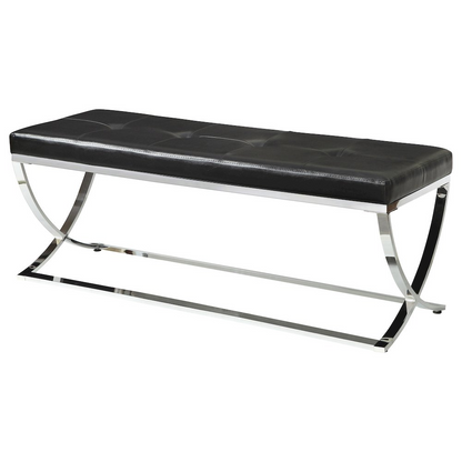 Start2Finish Walton black leatherette upholstered tufted accent bench with tufted cushion and sturdy wooden legs.