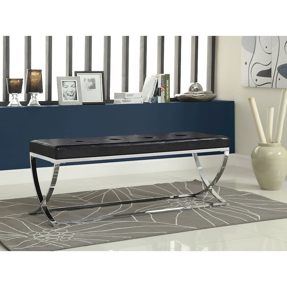 Start2Finish Walton black leatherette upholstered tufted accent bench with padded seat and stylish design.