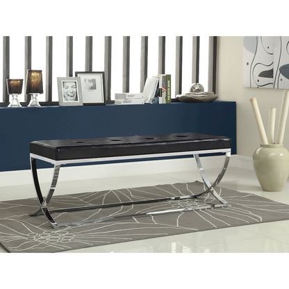 Start2Finish Walton black leatherette upholstered tufted accent bench with padded seat and stylish design.