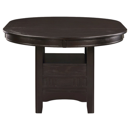 Lavon Oval 60-inch Extension Leaf Dining Table in espresso wood, showing the table with extended leaf and smooth surface.