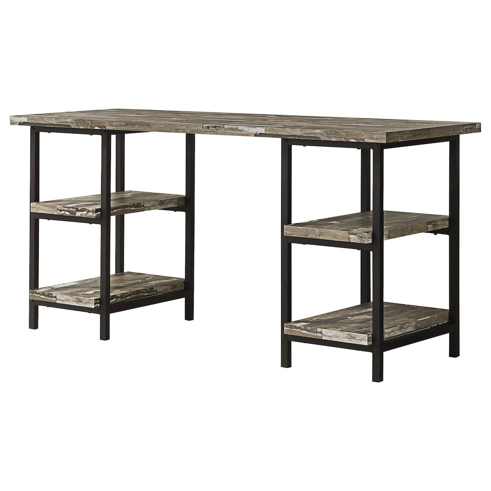 Kemper 59-inch weathered brown 4-shelf writing desk by Start2Finish with spacious surface and sturdy wooden legs