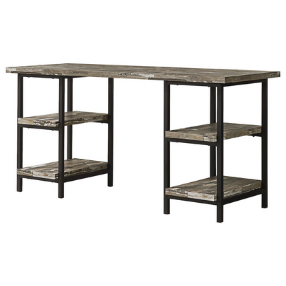 Kemper 59-inch weathered brown 4-shelf writing desk by Start2Finish with spacious surface and sturdy wooden legs