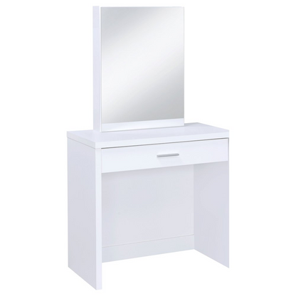 Harvey vanity set with lift-top stool in white from Start2Finish, featuring a mirrored vanity table with storage drawers.
