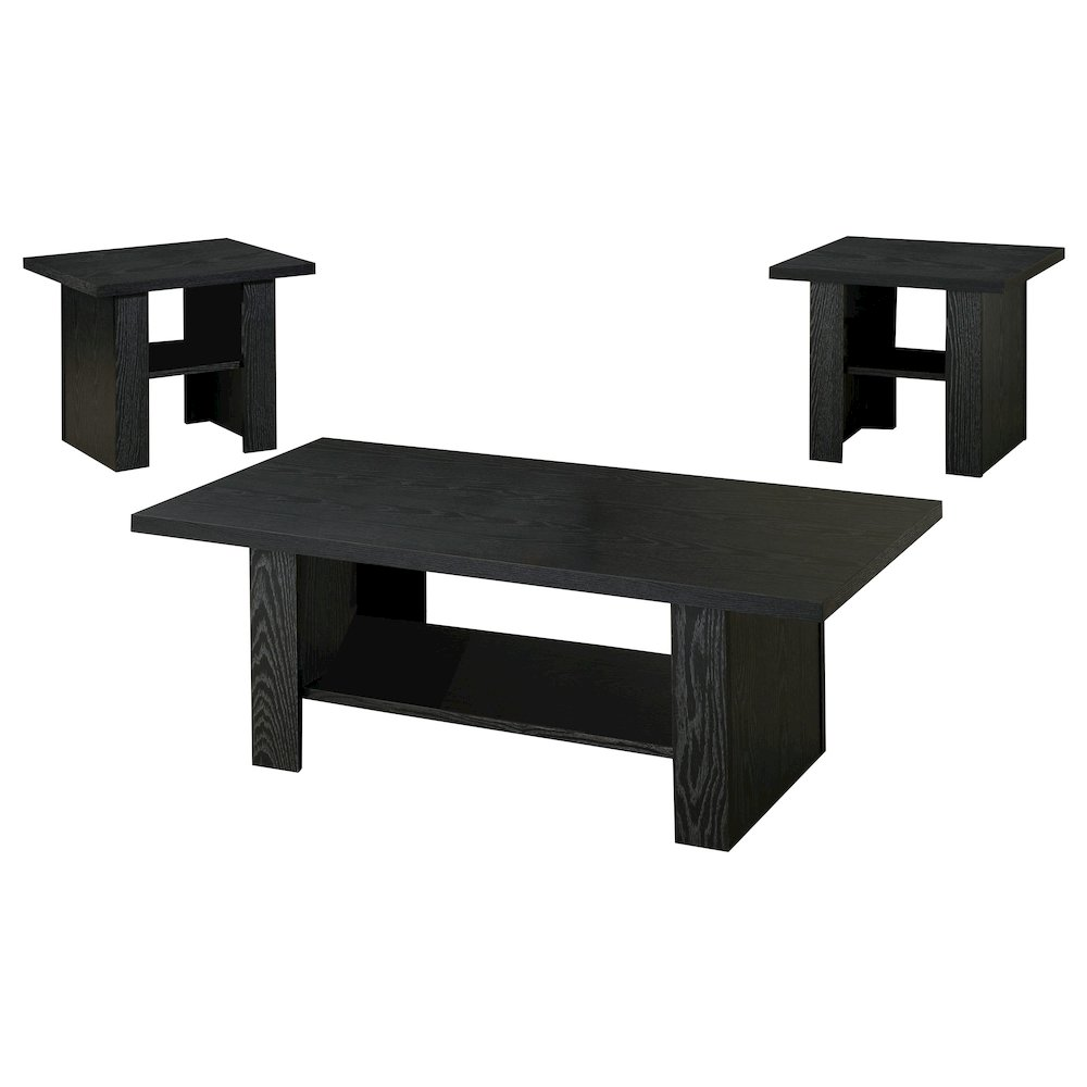 Rodez 3-piece engineered wood coffee table set by Start2Finish in black oak, featuring modern rectangular tables with smooth surfaces.