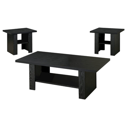 Rodez 3-piece engineered wood coffee table set by Start2Finish in black oak, featuring modern rectangular tables with smooth surfaces.