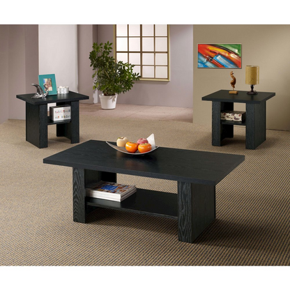 Start2Finish Rodez 3-piece engineered wood coffee table set with black oak finish, showcasing modern design and sturdy construction.
