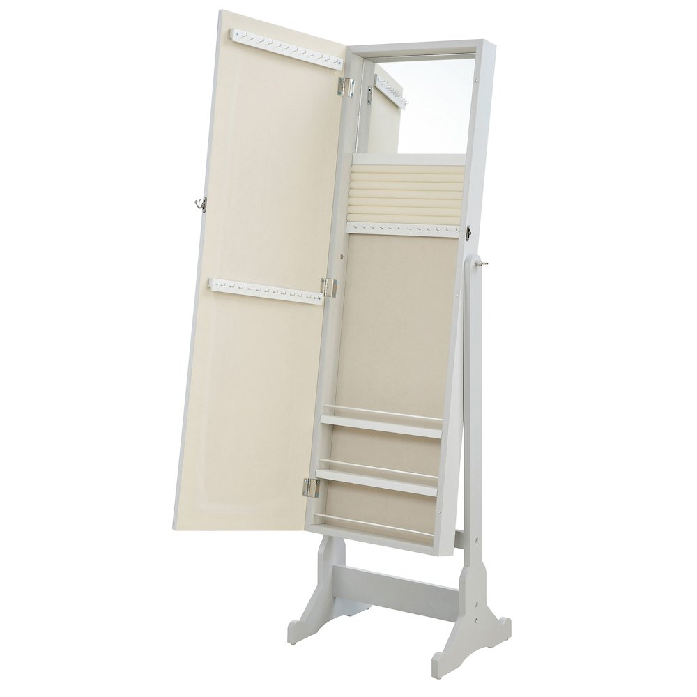 Yvonne Cheval mirror by Start2Finish with dove grey finish and built-in jewelry storage, showcasing its elegant design and functional features.