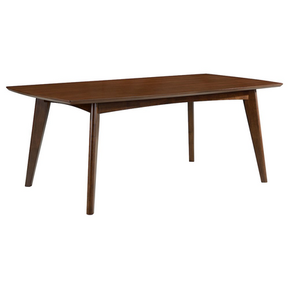 Start2Finish Malone rectangular 78-inch wood dining table in dark walnut finish, showcasing its sleek design and sturdy construction.