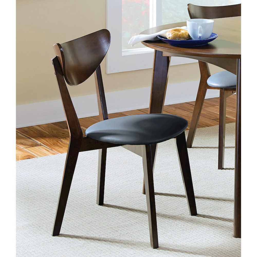 Set of two Start2Finish Jedda Wood Dining Side Chairs in dark walnut finish, featuring sleek wooden frames and comfortable seats.