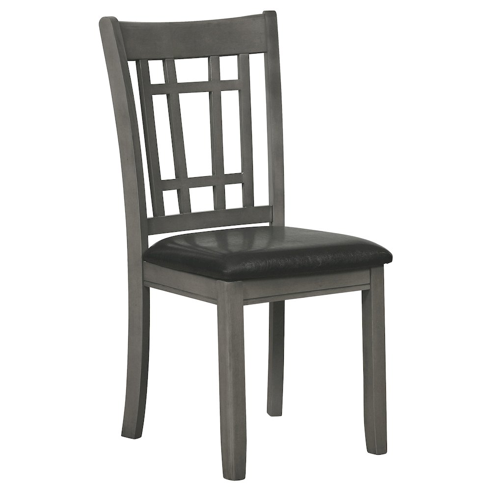 Set of two Lavon wood dining side chairs by Start2Finish in medium grey with sleek modern design and wooden legs.