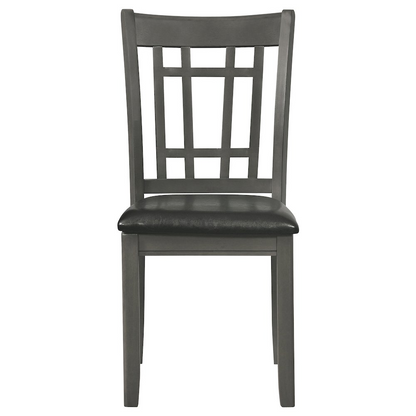 Set of two Lavon wood dining side chairs by Start2Finish in medium grey with cushioned seats and modern design.