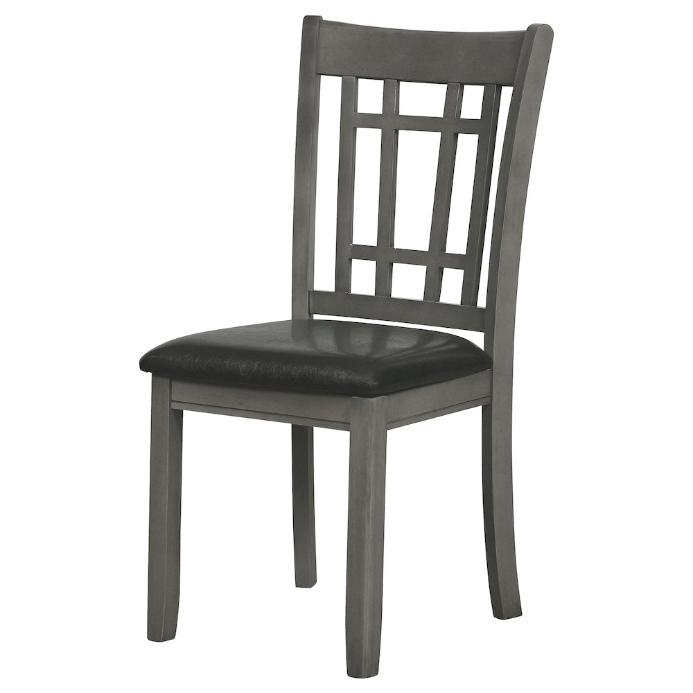Set of two Lavon wood dining side chairs in medium grey with sleek wooden legs, designed for modern dining rooms.