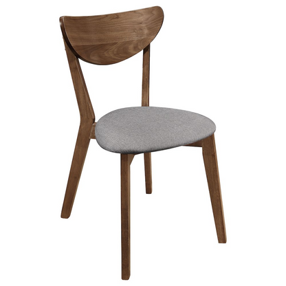 Set of two Alfredo dining side chairs by Start2Finish with grey upholstery and natural walnut wood legs, modern and stylish for dining rooms.