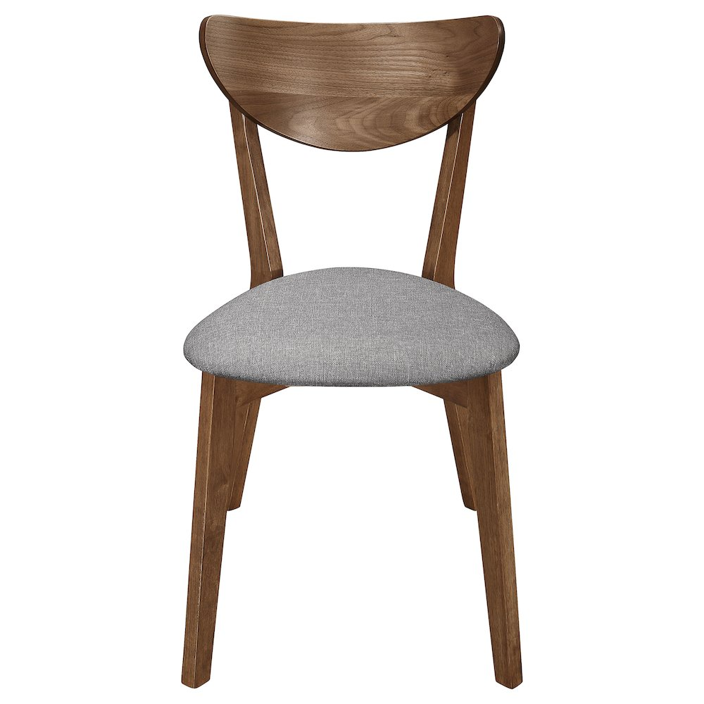 Set of two Alfredo dining side chairs in grey and natural walnut finish, featuring modern design and wooden legs.