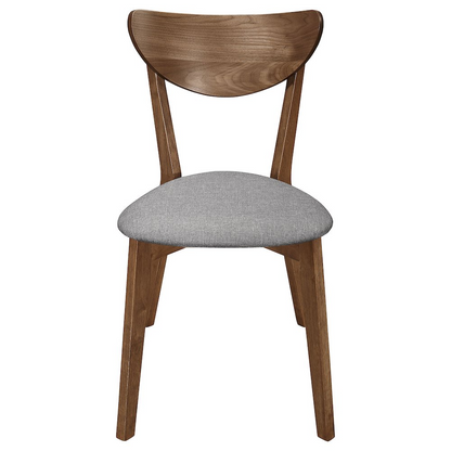 Set of two Alfredo dining side chairs in grey and natural walnut finish, featuring modern design and wooden legs.