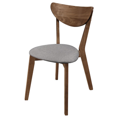Set of 2 Alfredo dining side chairs by Start2Finish in grey fabric and natural walnut wood with sleek modern design.