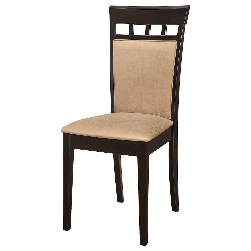 Set of two Start2Finish Gabriel closed back dining side chairs in cappuccino finish, featuring cushioned seats and modern design.