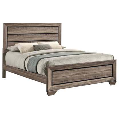 Start2Finish Kauffman Wood Queen Panel Bed in washed taupe finish, showcasing the elegant wooden bed frame and panel headboard.