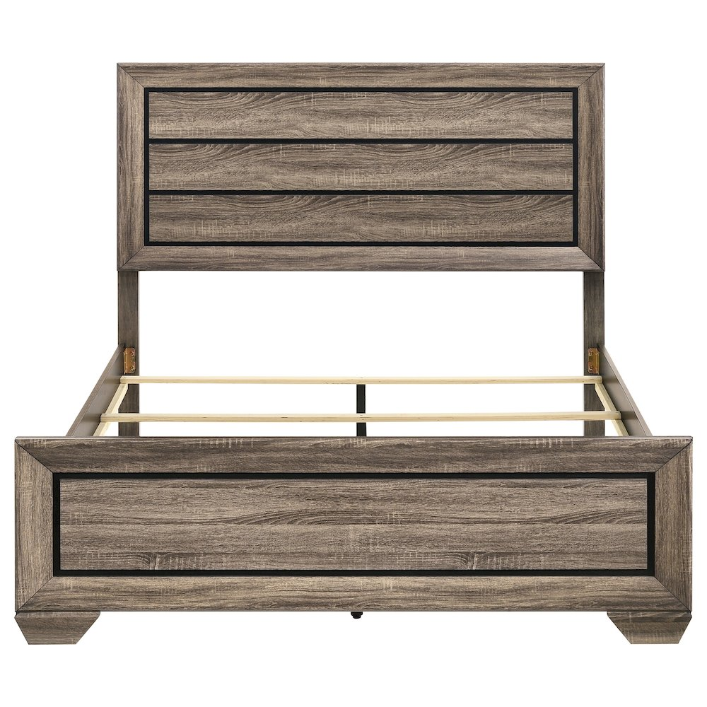 Kauffman Wood Queen Panel Bed in washed taupe finish by Start2Finish, featuring a sturdy wooden frame and classic panel design.