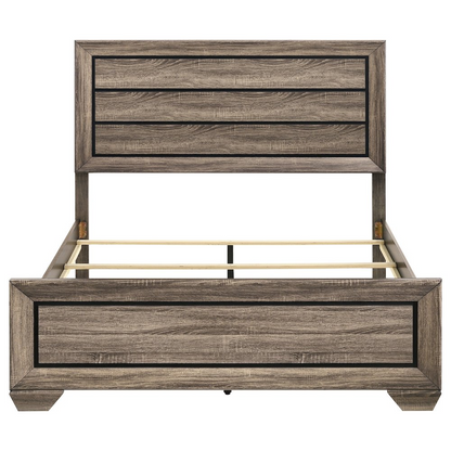 Kauffman Wood Queen Panel Bed in washed taupe finish by Start2Finish, featuring a sturdy wooden frame and classic panel design.