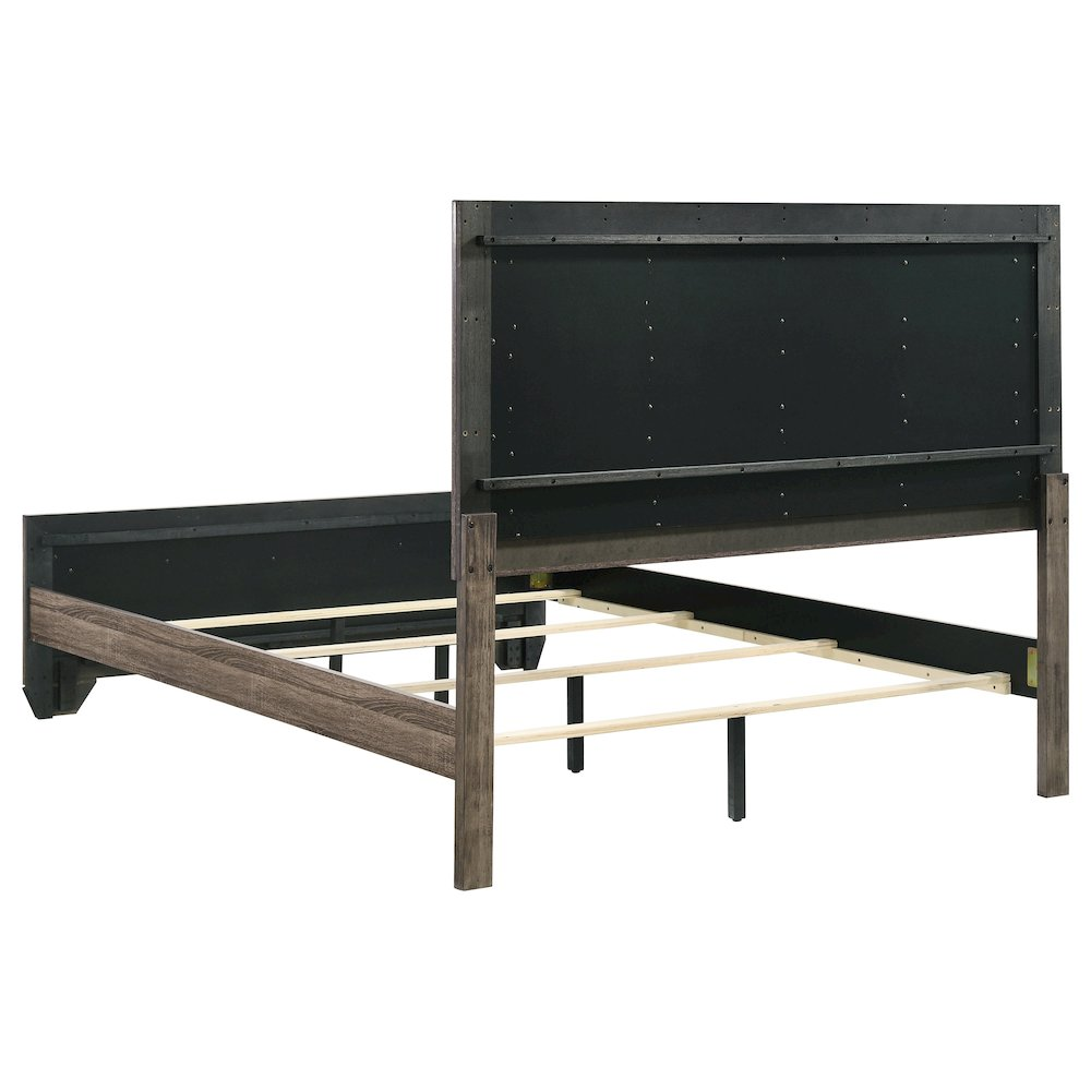 Kauffman Wood Queen Panel Bed in Washed Taupe with slatted headboard and sturdy wooden frame