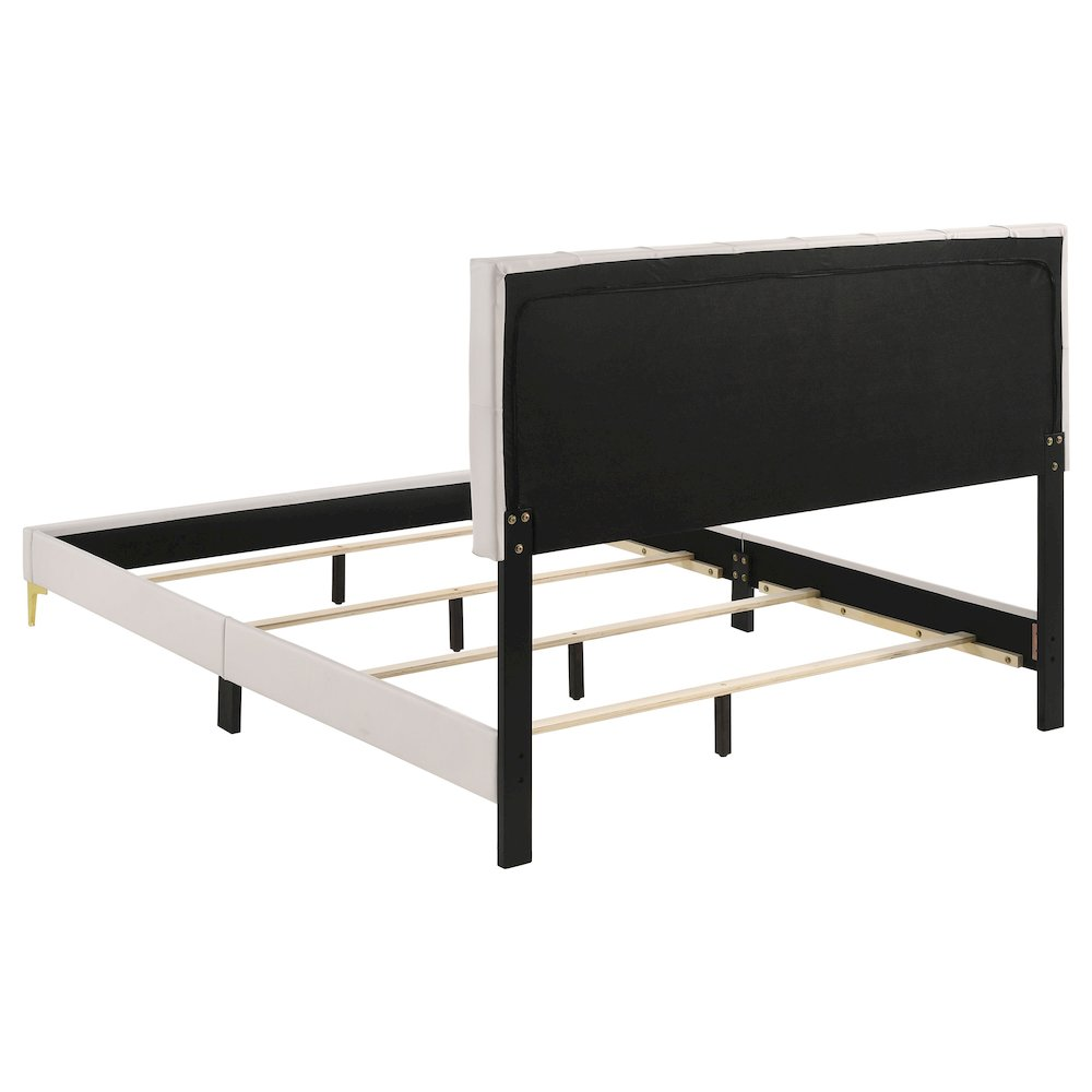 White Kendall Upholstered California King Panel Bed by Start2Finish, showcasing a modern upholstered bed with clean lines and a panel headboard.