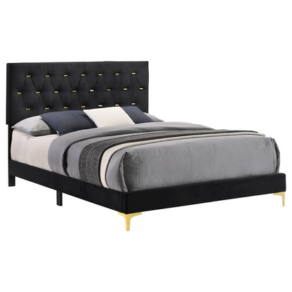 Black Kendall California King Upholstered Panel Bed by Start2Finish with padded headboard and sleek modern design.